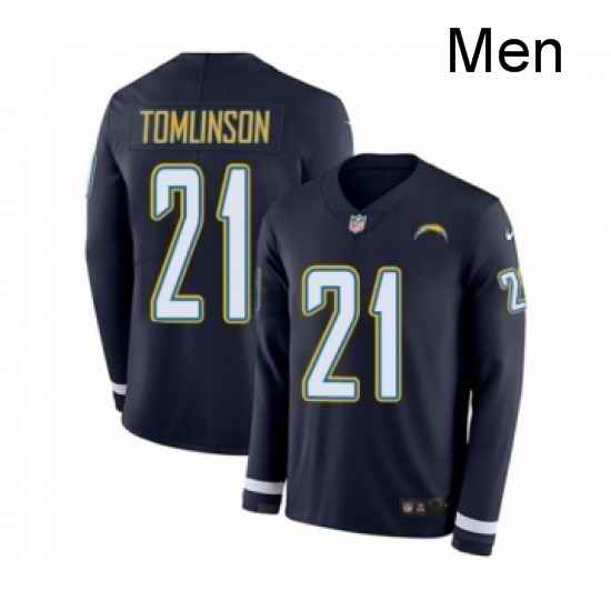Men Nike Los Angeles Chargers 21 LaDainian Tomlinson Limited Navy Blue Therma Long Sleeve NFL Jersey